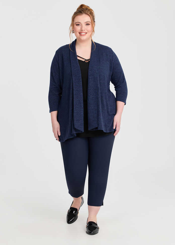 Metallic Swing Cardigan, NAVY, hi-res