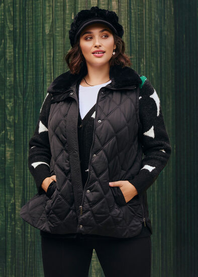 Plus Size Fur Collar Quilted Vest