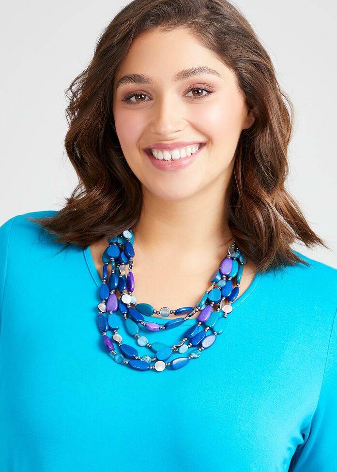 Blue Bead Layered Necklace, , hi-res
