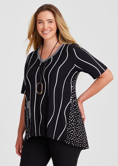 Plus Size Natural Spot & Wave Top Top