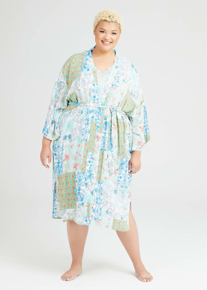 Shop Plus Size Natural Patchwork Print Robe, Print | Taking Shape AU