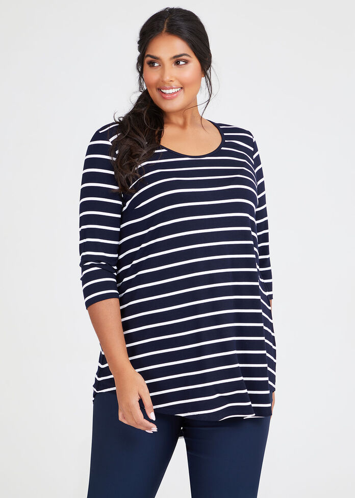 Bamboo Stripe 3/4 Slv Top, , hi-res