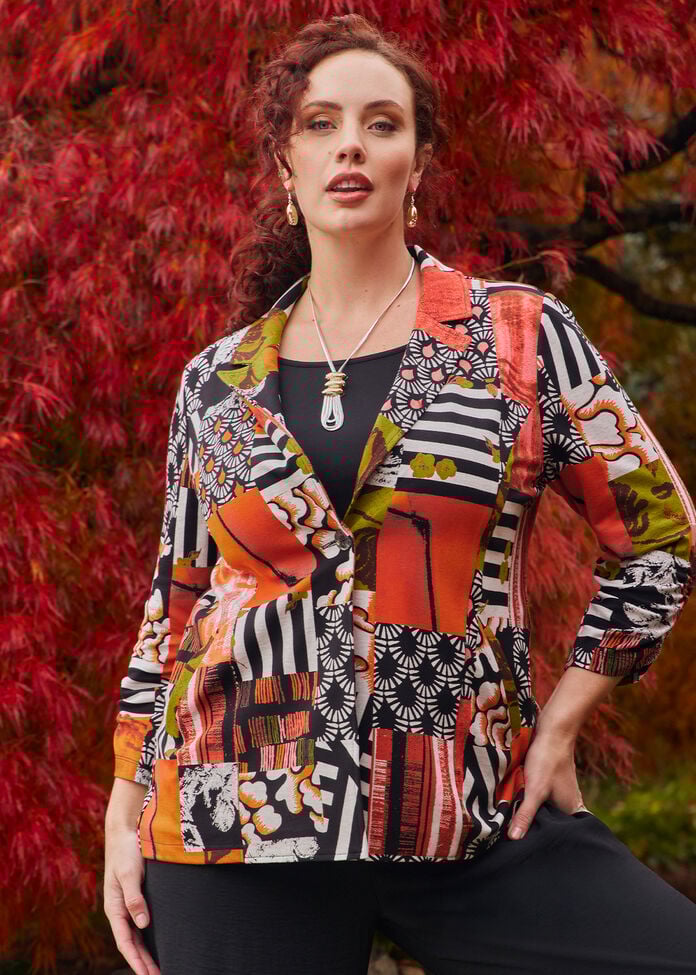 Shop Plus Size Relax Print Ponte Blazer, Multi Taking Shape AU