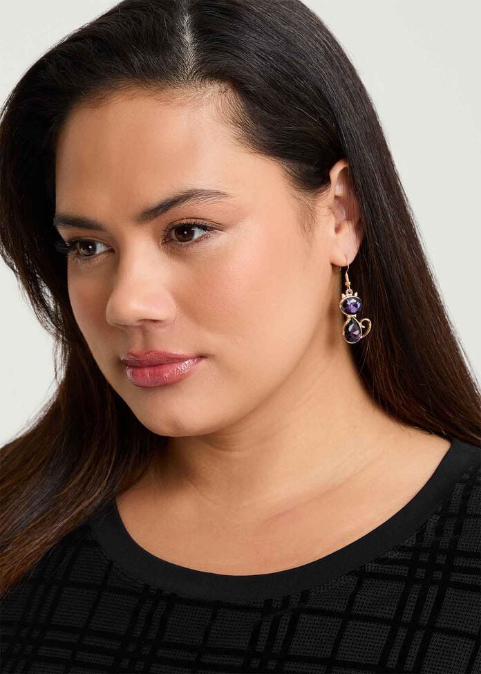 Crystal Cat Earrings, , hi-res