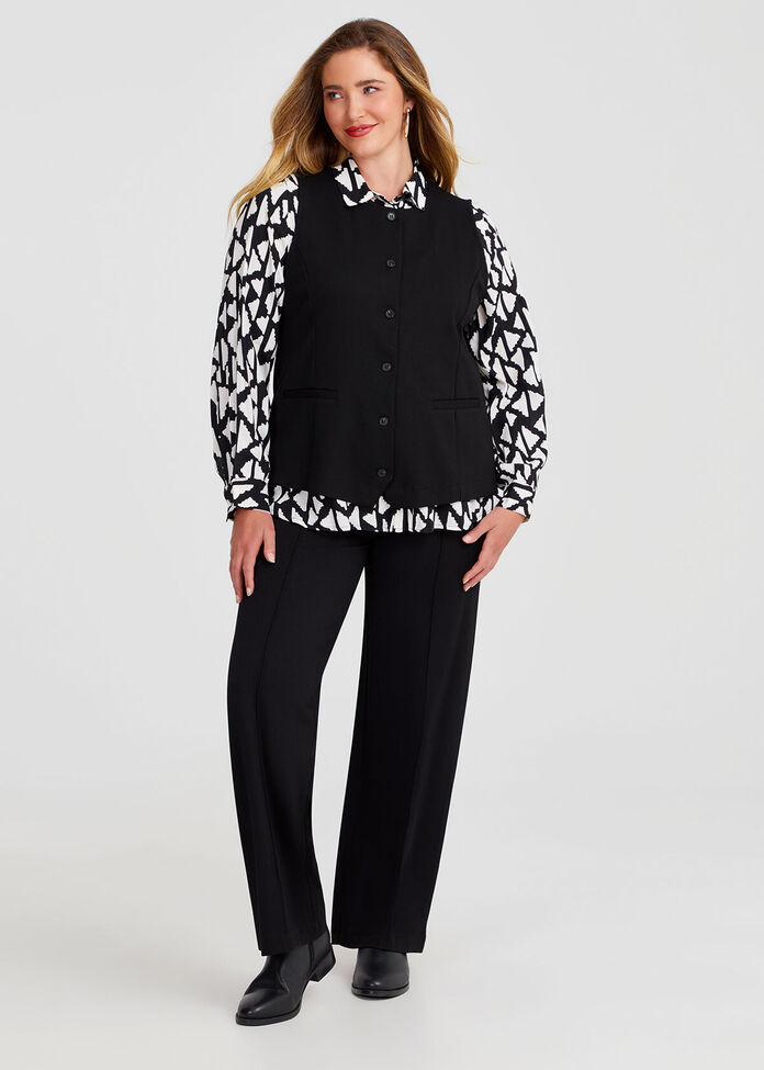 Ponte Wide Leg Pintuck Pant, , hi-res