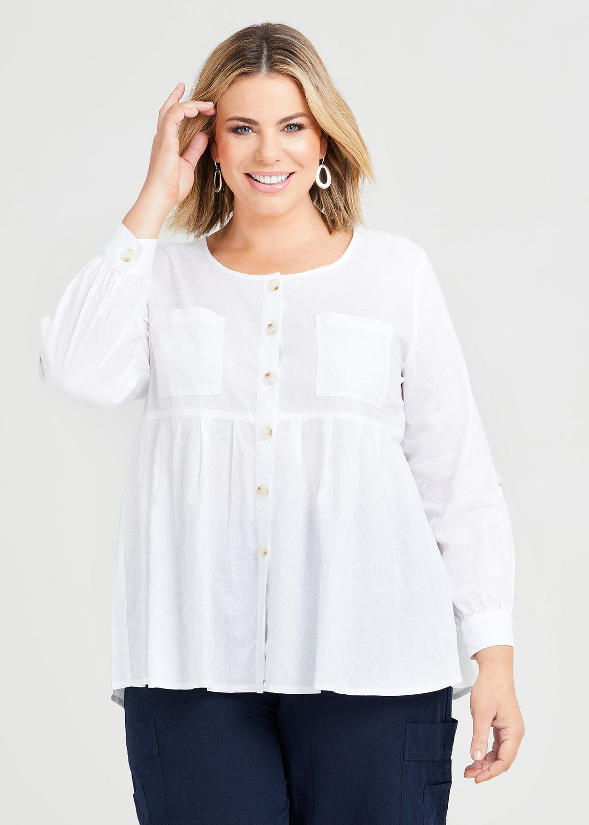 Shop Plus Size Linen Blend Babydoll Top, White | Taking Shape AU