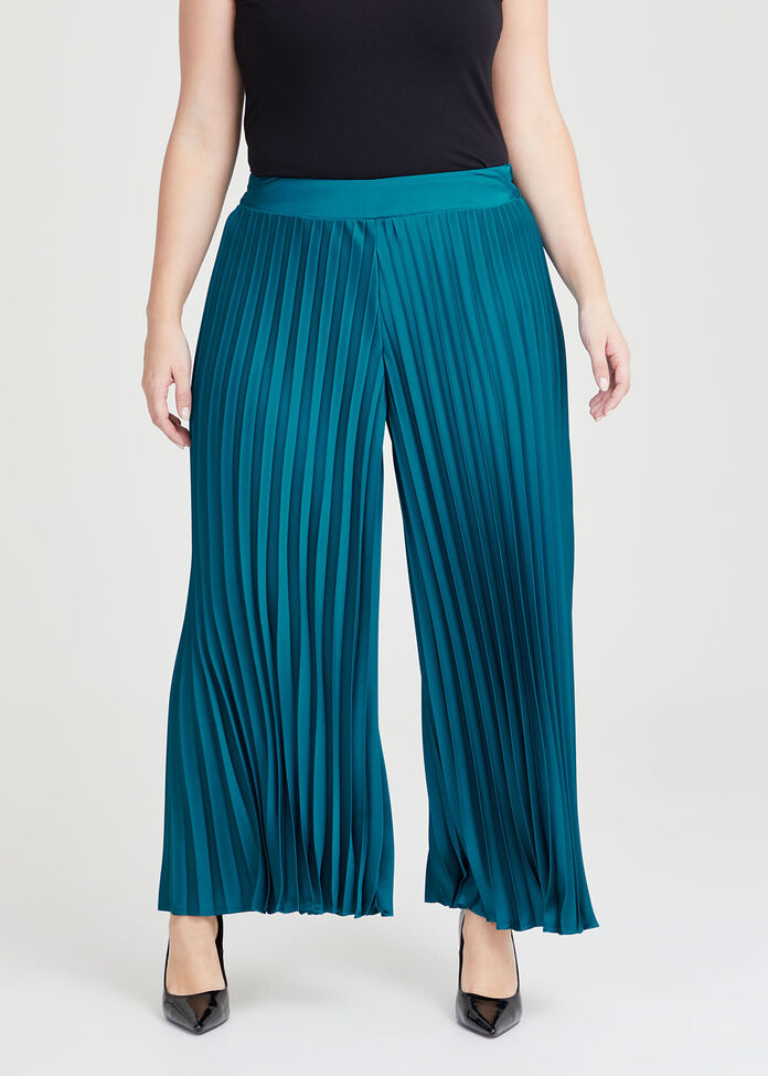 Satin Pleated Wide Leg Pant, , hi-res