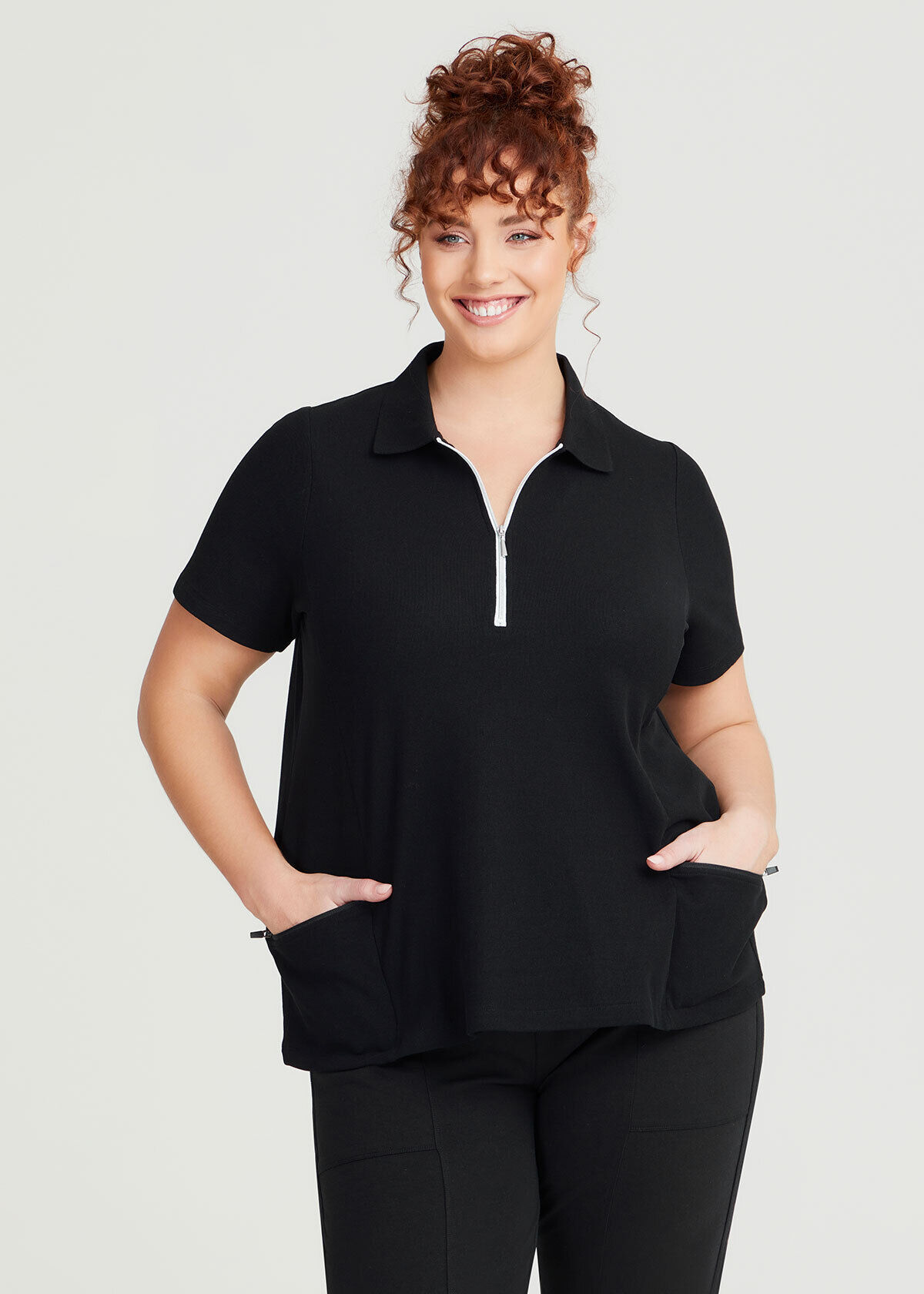 Zip up polo shirt womens store