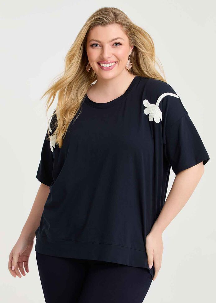 Cotton Embroidery T-shirt, , hi-res