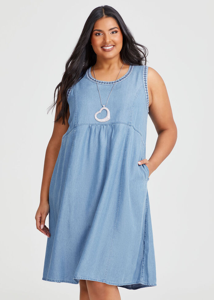 Chambray Sleeveless Dress, , hi-res