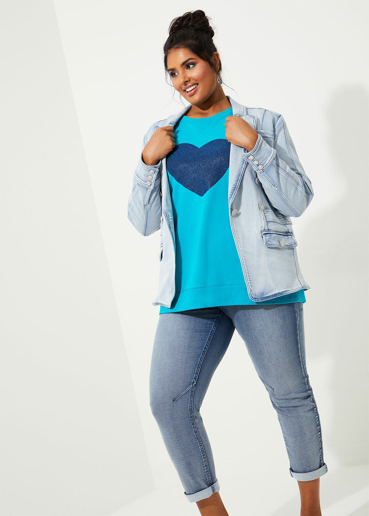 Shop Elle Denim Blazer in Blue in sizes 