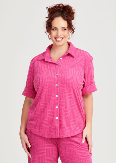 Plus Size Casual Terry Button Up Shirt