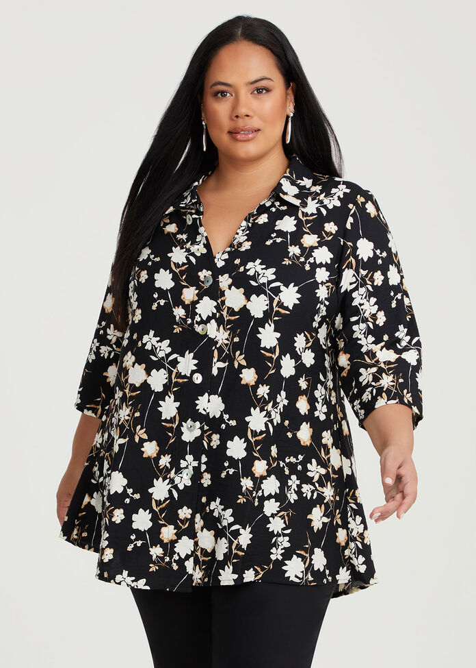 Sally Natural Shirt, BLACK PRINT, hi-res