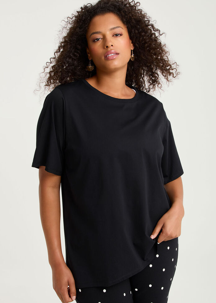 Cotton Asymmetric Crew Neck T-shirt, , hi-res