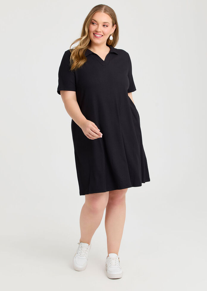 Collared Rib Dress, , hi-res