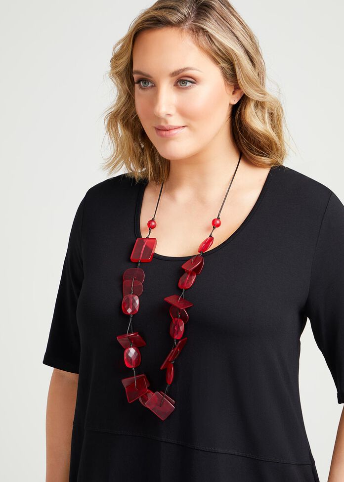 Pink Resin Bead Necklace, , hi-res