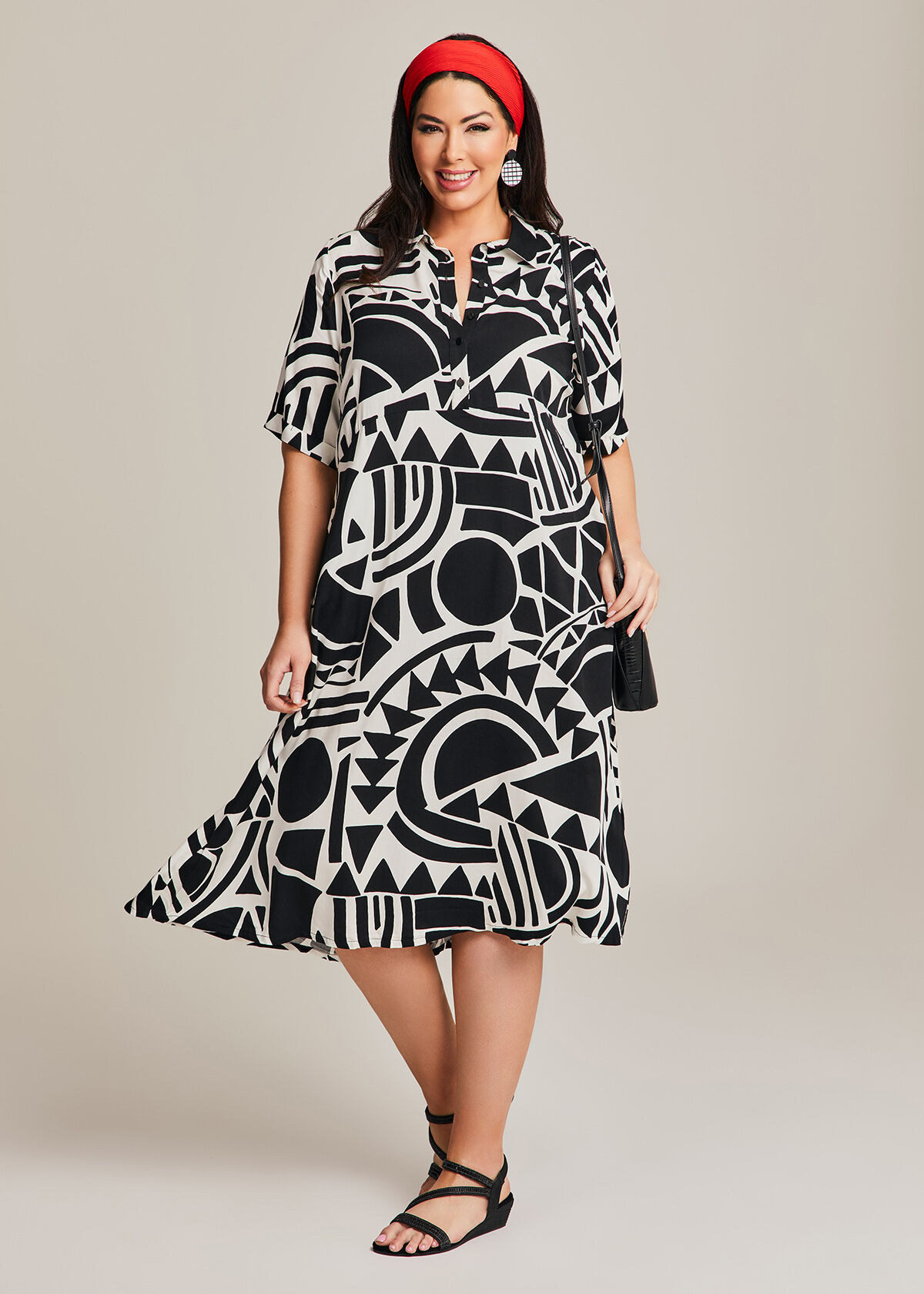 Shop Plus Size Natural Graphic Print Dress in Black Taking Shape AU