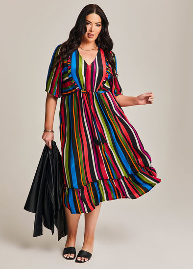Plus Size Natural Prism Stripe Dress