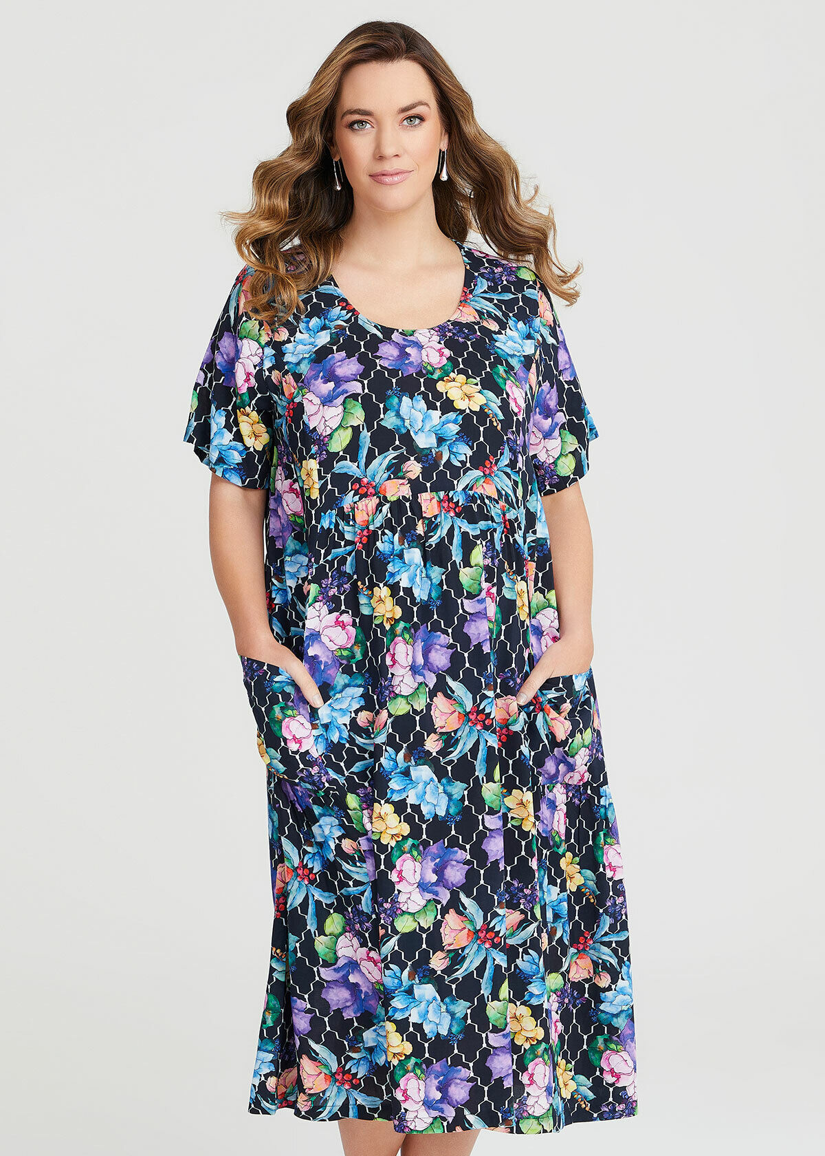 Shop Plus Size Natural Watercolour Floral Dress in Multi Taking Shape NZ