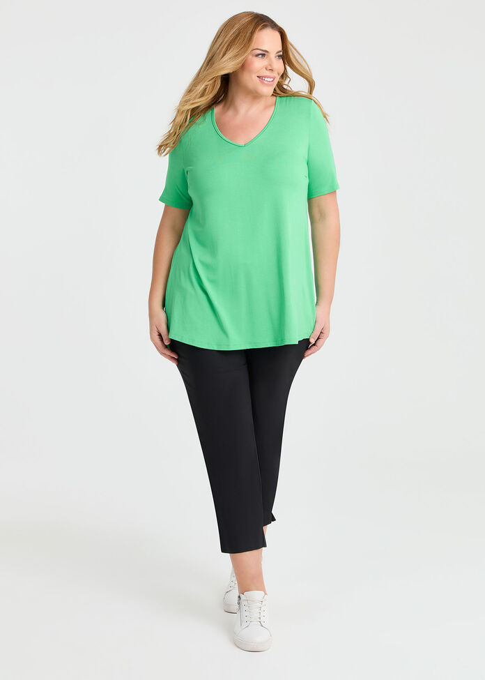  Bamboo Base V Neck Short Sleeve Top, , hi-res