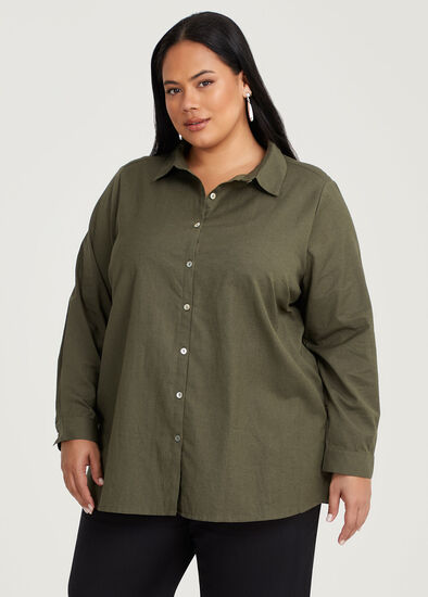 Plus Size Cotton Linen Essential Shirt