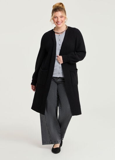 Plus Size Longline Pocket Rib Cardigan