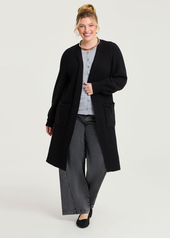 Longline Pocket Rib Cardigan, , hi-res