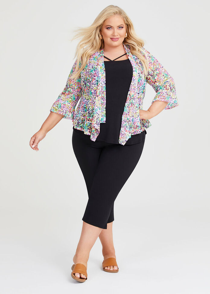 Plus Size Lace Detail Open Front Ruffle Hem Cardigan main image 0