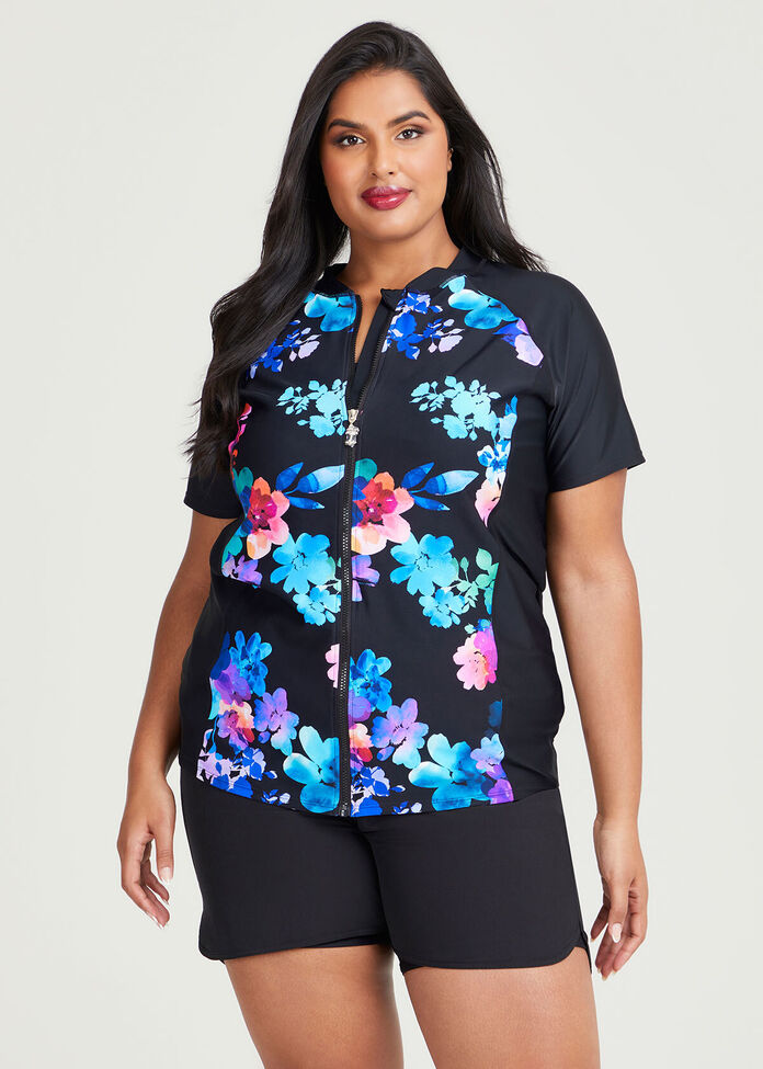 Shop Plus Size Inky Floral Rash Vest in Multi Taking Shape AU