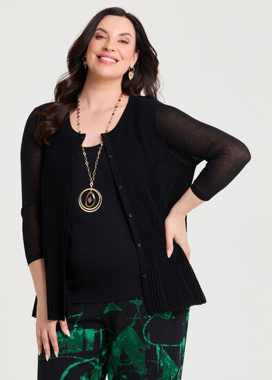 Plus Size Plisse Knit Natural Cardigan