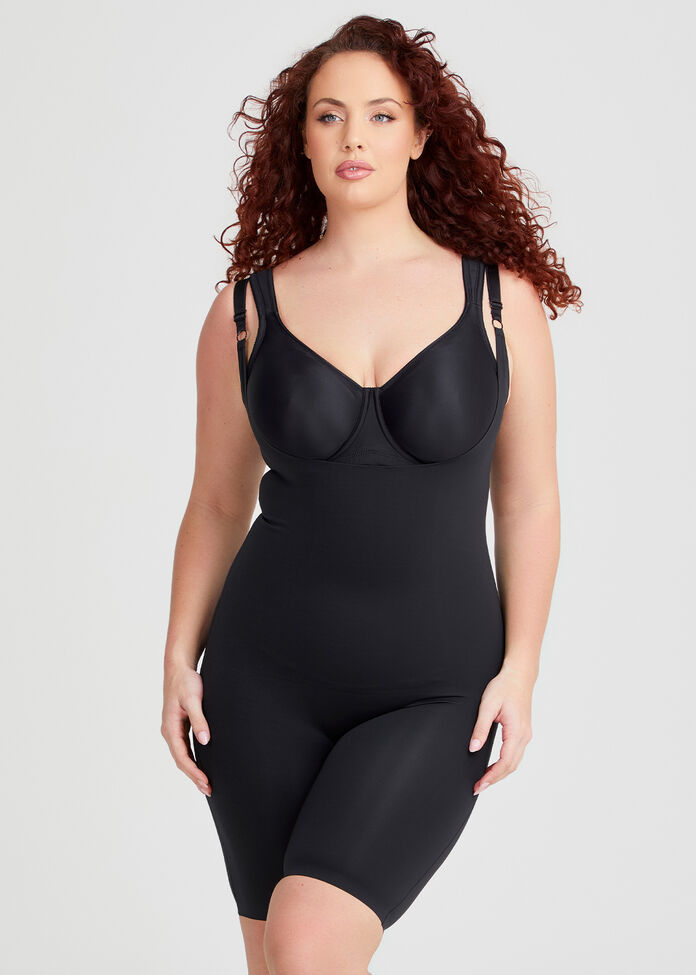 Comfy Tummy Control Shapewear Bodysuit Mid Thigh With Built-In Bra