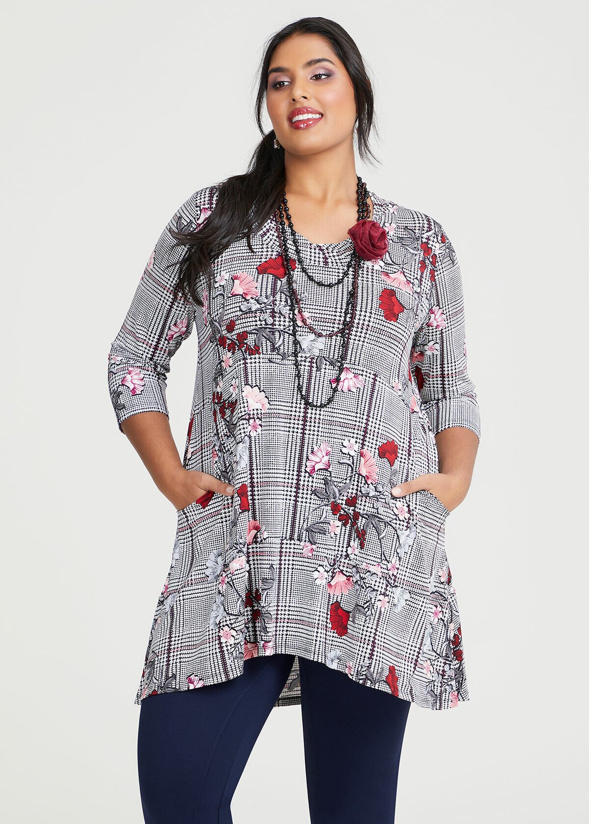 Shop Plus Size Floral Gingham Tunic in Multi Taking Shape AU