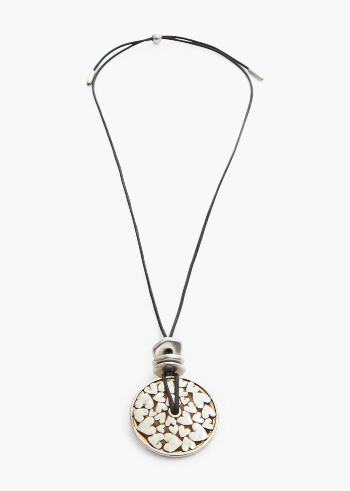 Heart Disc Pendant Necklace, , hi-res