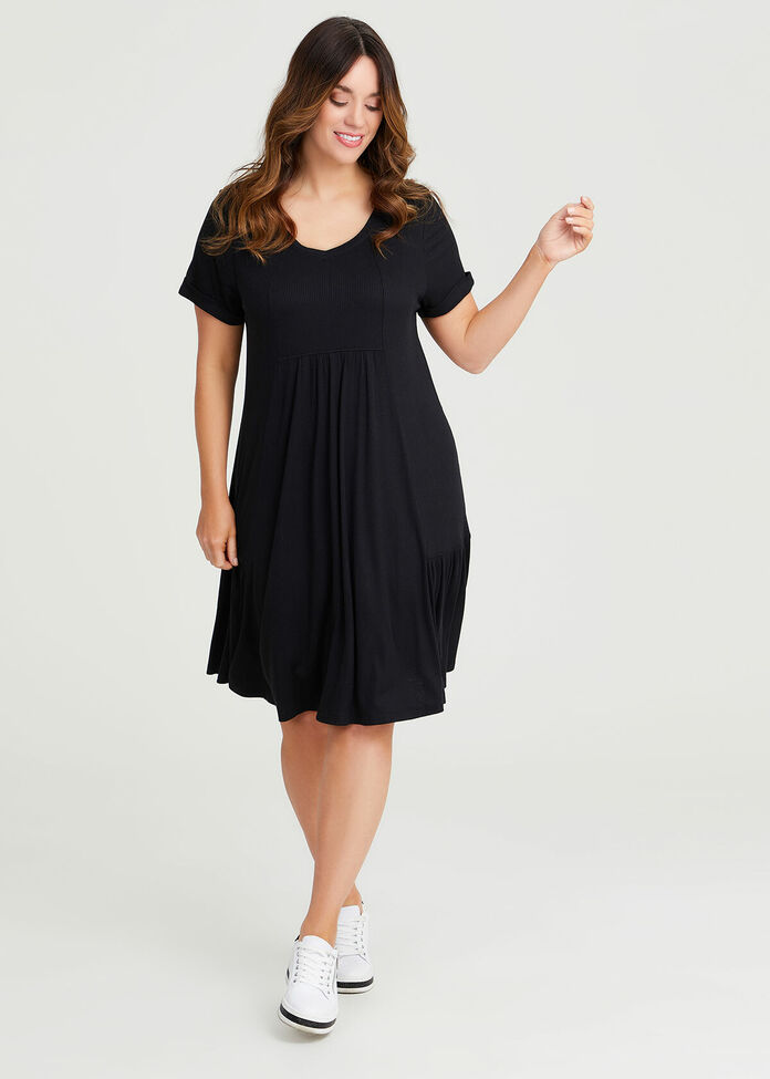 Mini Rib V-neck Spliced Dress, , hi-res