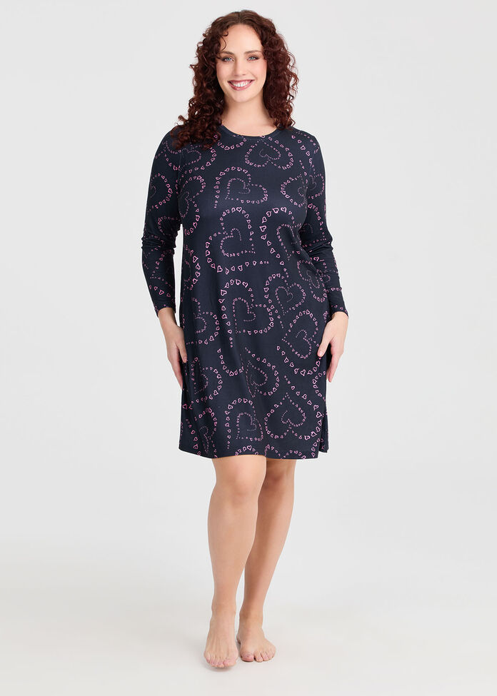Lounge Love Heart Nightie, PRINT, hi-res