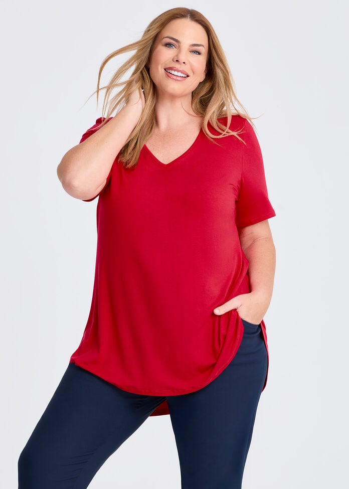  Bamboo Base V Neck Short Sleeve Top, , hi-res