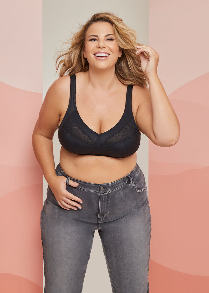 Shop Plus Size Wirefree Lace Comfort Bra in Black, Sizes 12-30