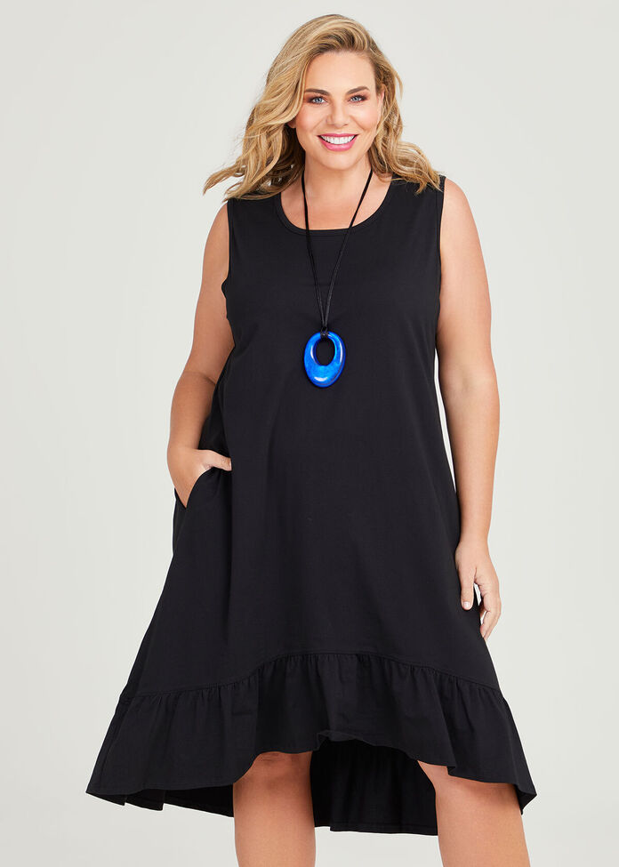 Shop Plus Size Cotton Sleeveless Tiered Dress in Black | Sizes 12-30 ...