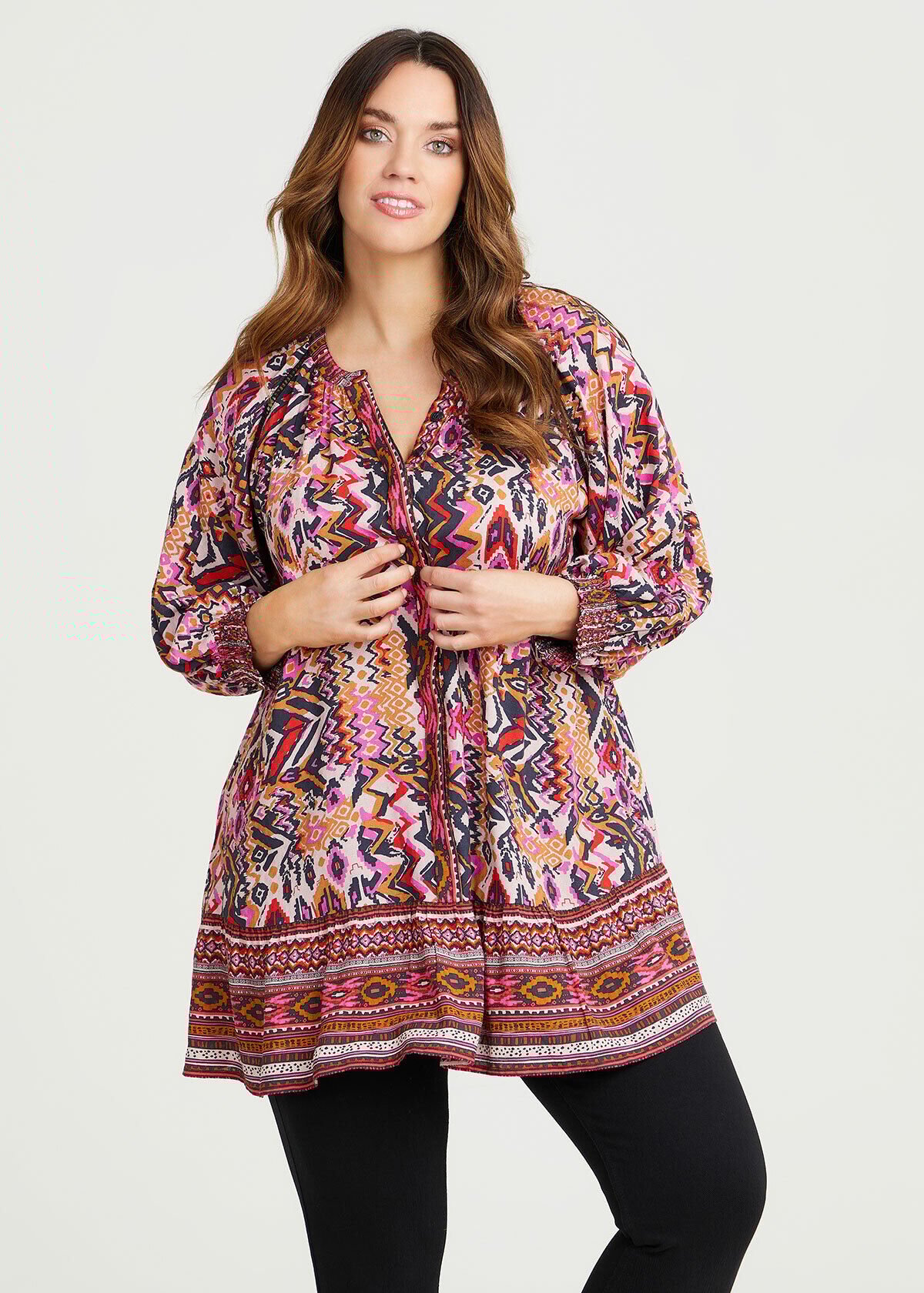Shop Plus Size Natural Aztec Print Tunic in Multi Taking Shape AU