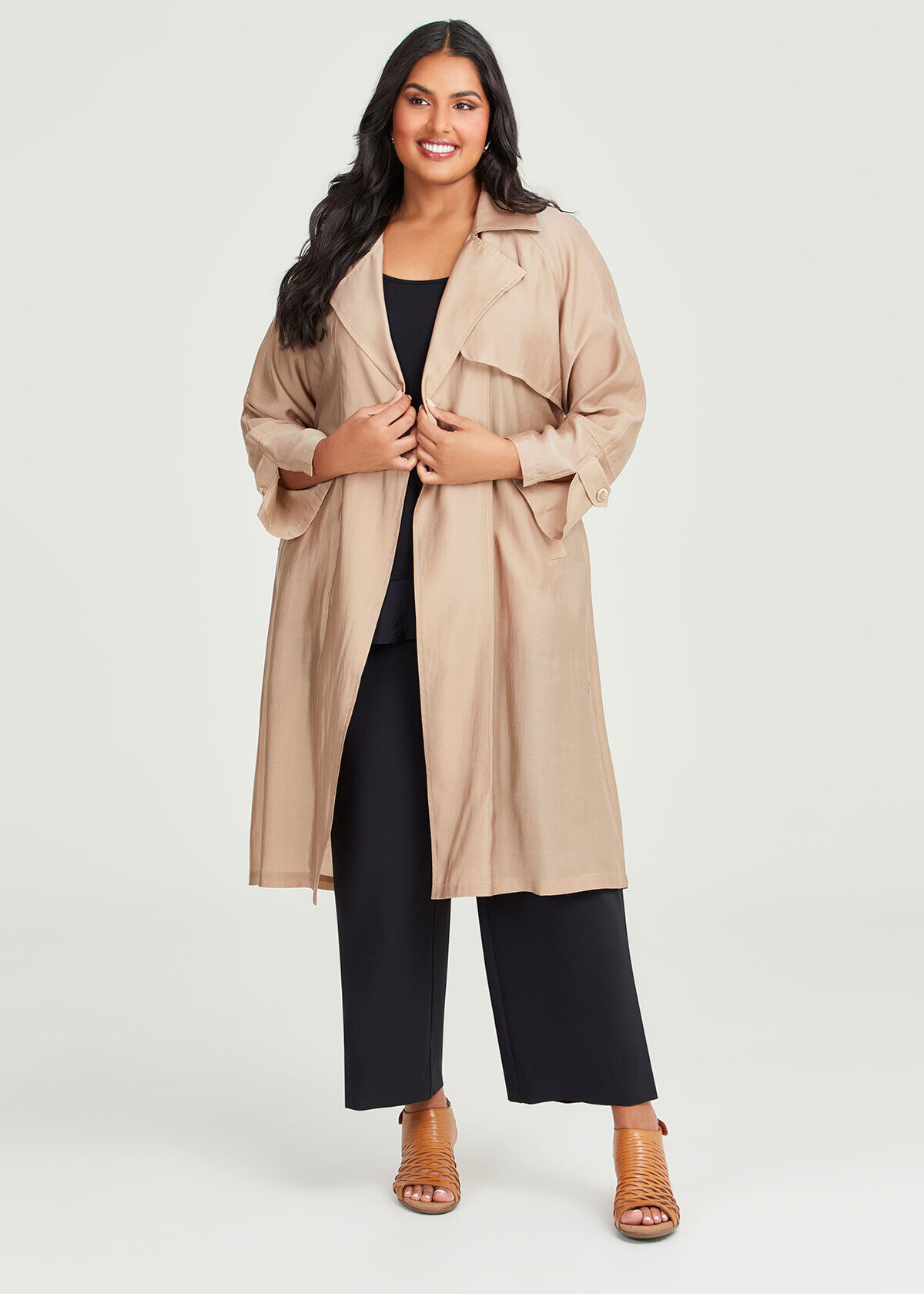 Shop Plus Size Light Natural Trench Coat in Brown Taking Shape AU