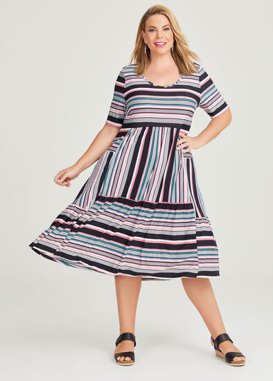 Plus Size Stripe Tiered Dress