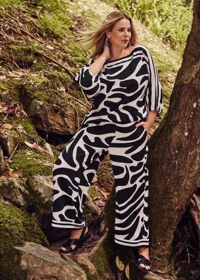 Plus Size Natural Abstract Stripe Pant