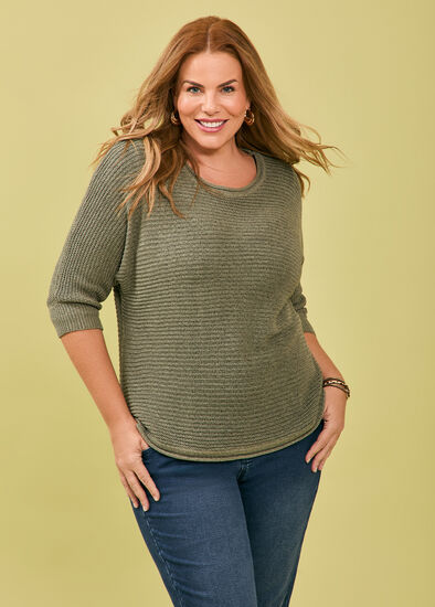 Plus Size Open Knit 3/4 Sleeve Jumper