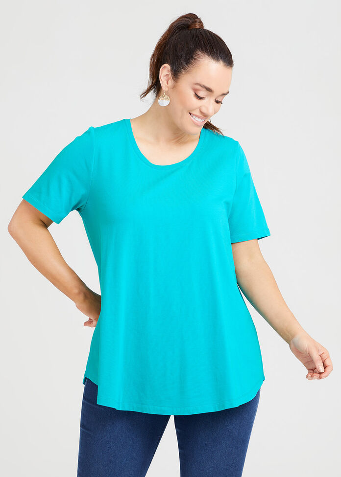 Shop Organic Crew Swing Basic Tee in Pink in sizes 12 to 30 Taking