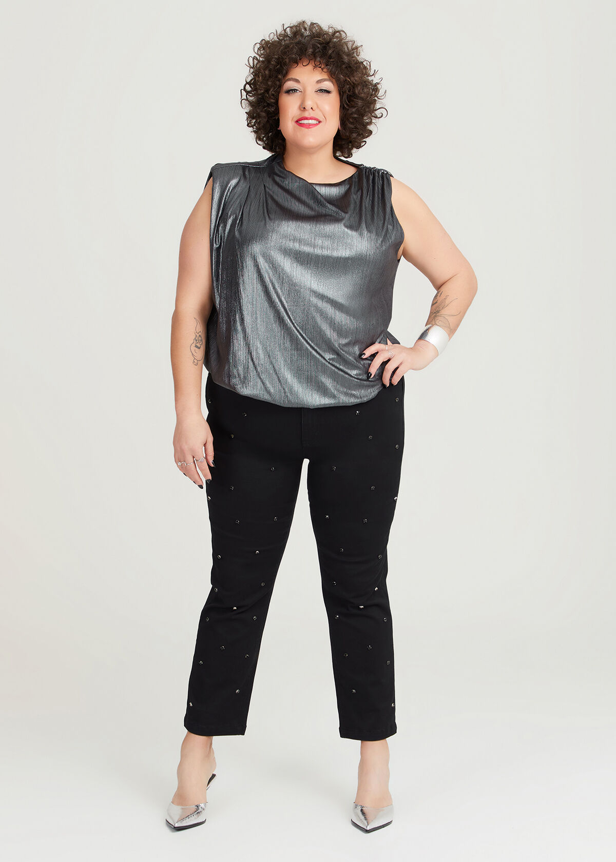 Assymetric Metallic Peplum Top