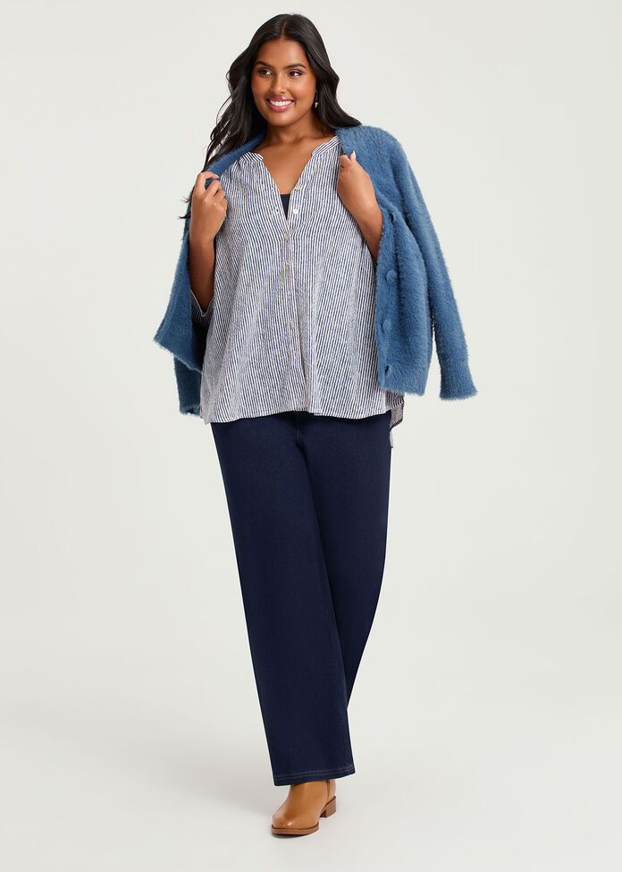 Cotton Stripe Button Top, , hi-res