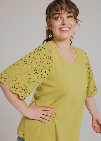 Plus Size Cotton Broderie Sleeve T-shirt