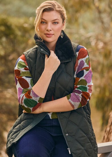 Plus Size Fur Collar Quilted Vest