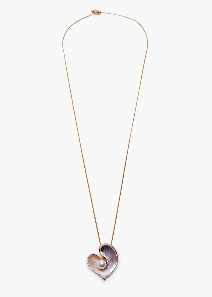 Pearl Heart Enamel Necklace, , hi-res