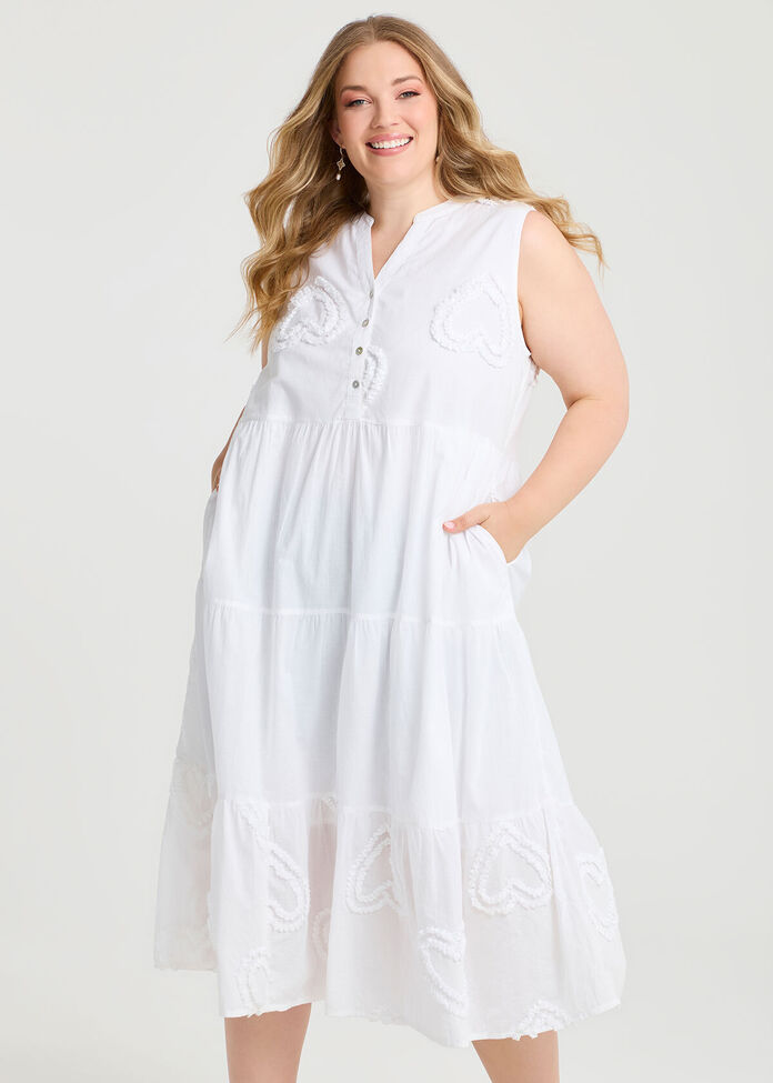 Cotton Applique Tiered Dress, , hi-res